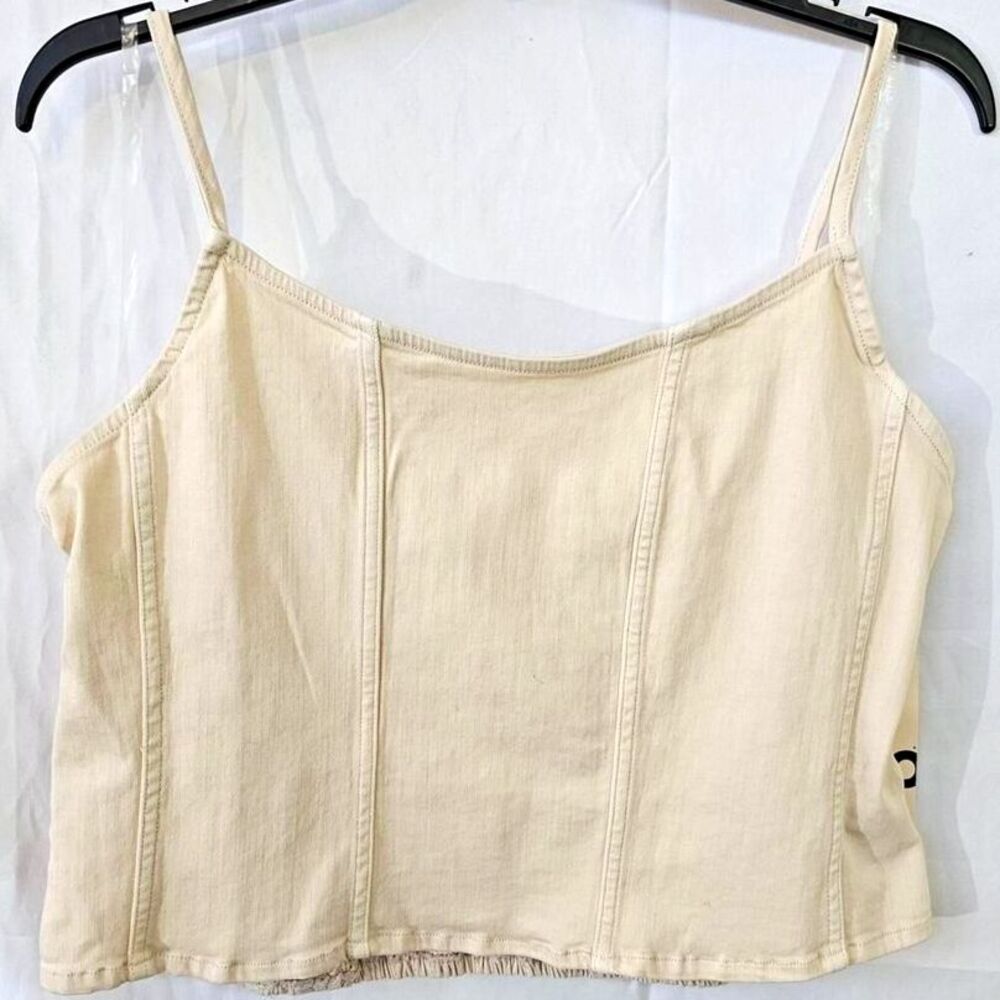 SO Crop Tank Top Cream Beige Denim Corset Bustier Seamed Smocked Back NWT XL